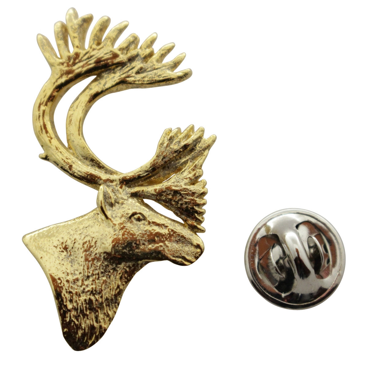 Caribou or Reindeer Head Pin ~ 24K Gold ~ Lapel Pin ~ 24K Gold Lapel Pin ~ Sarah's Treats & Treasures